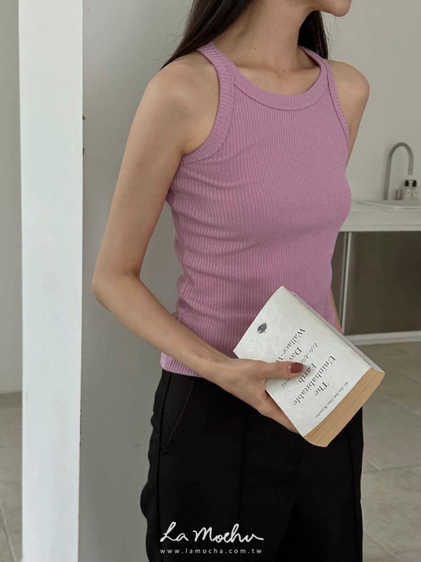 削肩坑條小背心
